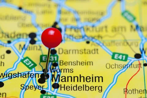 Mannheim pinned on a map of Germany Stock Photos