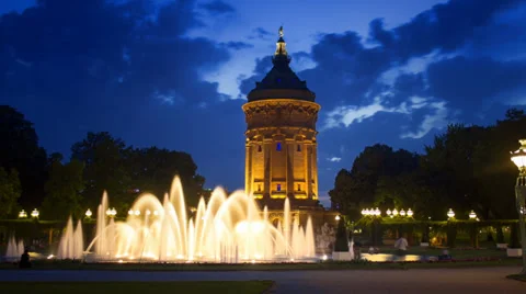 Mannheim - Wasserturm DayToNight Timelapse Видео 36373324
