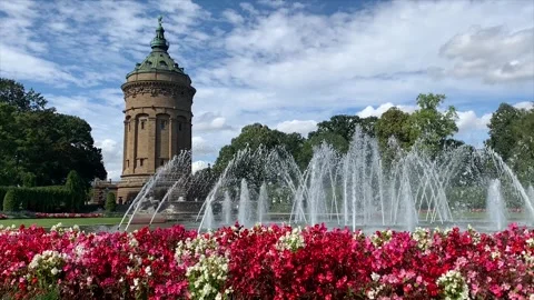 Mannheim Wasserturm at the Friedrichsplatz square Stock Footage 254264603