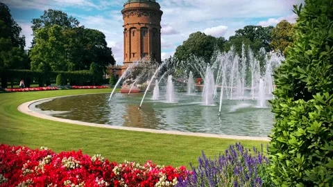 Mannheim Wasserturm at the Friedrichsplatz square Stock Footage 287153541