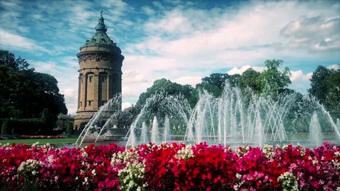 Mannheim Wasserturm at the Friedrichsplatz square Stock Footage 287914936