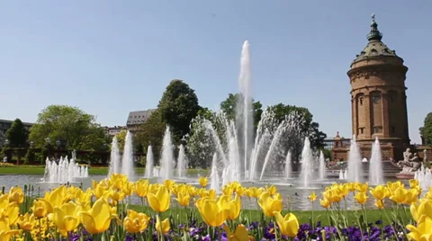 Mannheim Wasserturm - Spring Stock Footage 36119094