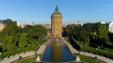 Mannheim Water Tower / Arial Vídeos de archivo 124588055