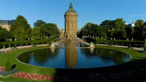 Mannheim Watertower / Arial Shot Stock Footage 124587979