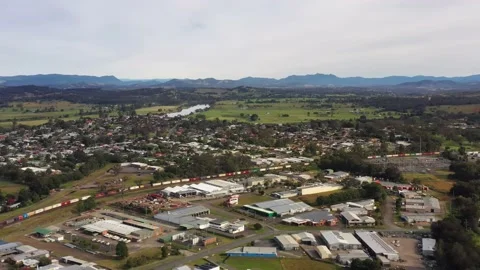 Manning river through regional local Taree town in Australia – aerial hover 4k Stock Footage 201595085