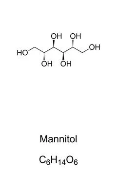 Mannitol, mannite or manna sugar, chemical formula and skeletal structure Stock Illustration