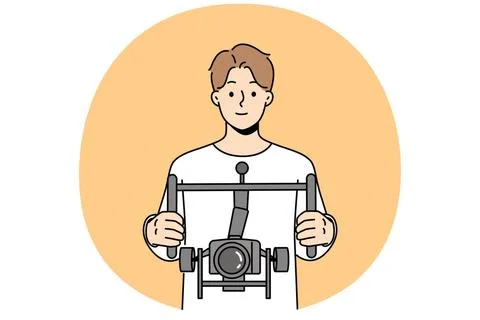 Männlicher Bediener, der mit einer Kamera mit Stabilisator filmt Male oper.. 스톡 사진