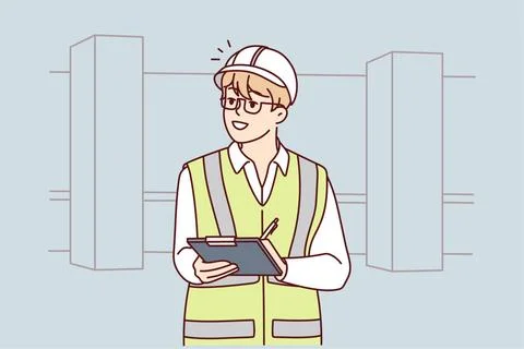Männlicher Ingenieur mit Helm auf einer Baustelle Male engineer in uniform.. Stock Photos
