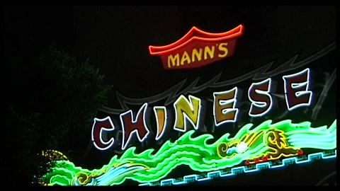Mann's Chinese Theatre Neon Dragon Sign (1995), Hollywood Boulevard, Hollywood Stock Footage