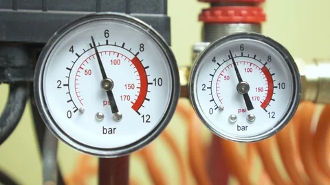 Manometer Bar Pressure Gauge Fuel Air Compressor Meter. Hydraulic Pressure Te Stock Footage