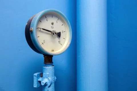 Manometer of center plumbing system with indicator of pressure on the big Stock Photos