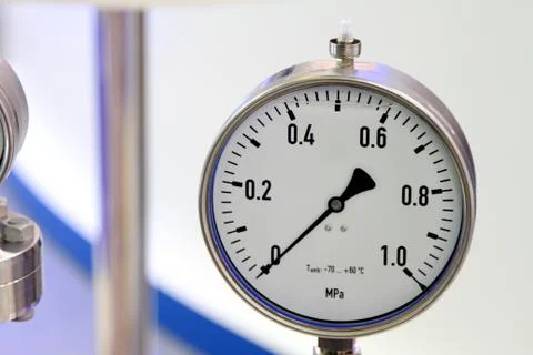 Manometer - a device for measuring the pressure of fluid in the pipeline. Stock Photos