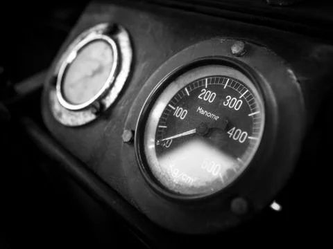 Manometer of an italian old train Stock Photos