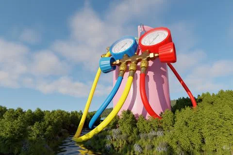 Manometers on the background of nature 3d Stock Illustration