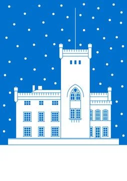 Manor Castle Snowfall Stock Illustration