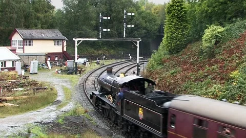 Manor class steam train 7820 'Dinmore Manor' on the East Lancashire Railway. Stock Footage 172477353