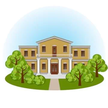 Manor house in spring landscape Stock Illustration