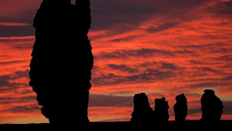 The Manpupuner Rock Formations of the Ural mountains, Sunset Clouds Timelapse Stock Footage 106895474