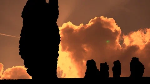 The Manpupuner Rock Formations of the Ural mountains, Sunset Clouds Timelapse Stock Footage 106896809