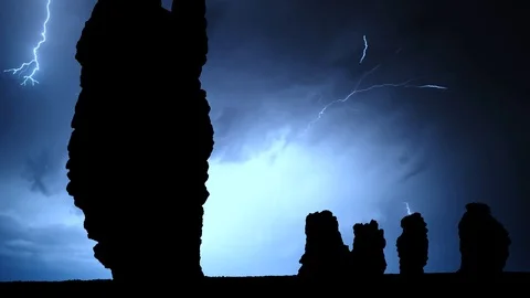 The Manpupuner Rock Formations of the Ural mountains, Thunderstorm Timelapse Stock Footage 113108604