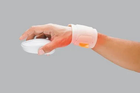The man's arm using a wrist restraint to prevent wrist pain. Stock Photos