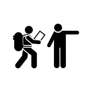 Mans asking direction backpacker icon. Element of pictogram adventure Stock Illustration
