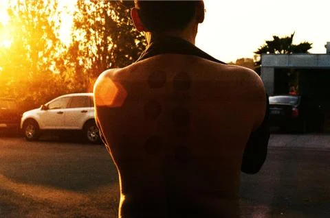 Mans Back, Sunset Stock Photos