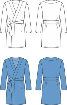 Mans bathrobe. Front and back. Fashion CAD. Stock Illustration