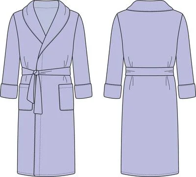Mans bathrobe. Front and back. Fashion CAD. Stock Illustration
