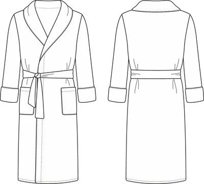 Mans bathrobe. Front and back. Fashion CAD. Illustrazione stock