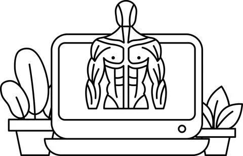 A man's body is displayed on a computer screen Stock Illustration
