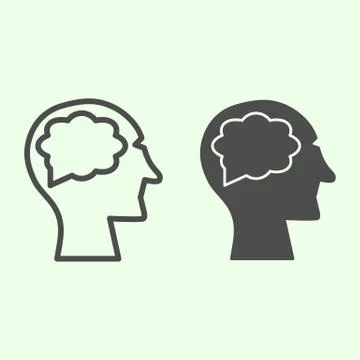 Man’s brain line and solid icon. Human head thinking a new idea outline style Illustrazione stock
