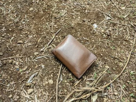 The man's brown wallet Stock Photos