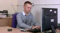 Mans computer at work breaks HD Footage
