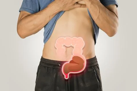 Man's constipation visualized. Foto stock