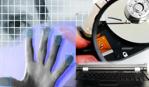 Man's eye and assorted pc security images Stock Illustration