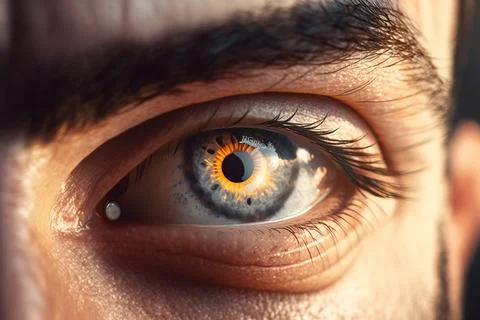 A man's eye with a yellow iris and black iris in it's center realistic eyes.. Stock Illustration