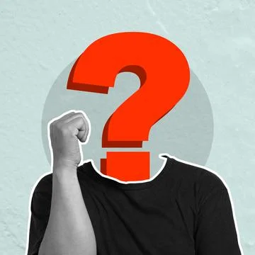 A man's face is covered in a red question mark Stock Illustration