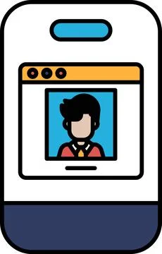 A man's face is displayed on a phone screen Stock Illustration
