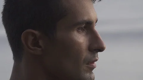 Man's Face Looking Up and then Out Stock Footage 106784684