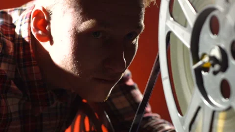 Man's face on a red background Stock Footage 86069133