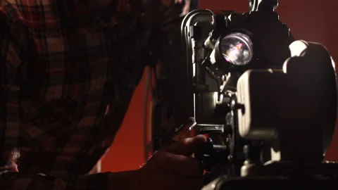 Man's face on a red background Stock-Footage 86069315