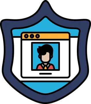 A man's face is shown on a blue shield 스톡 일러스트