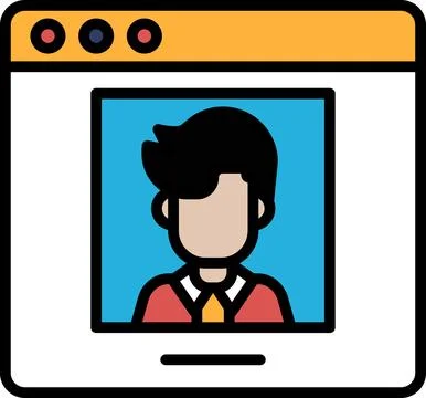 A man's face is shown on a computer screen Stock Illustration
