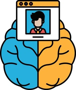 A man's face is shown on a computer screen 스톡 일러스트