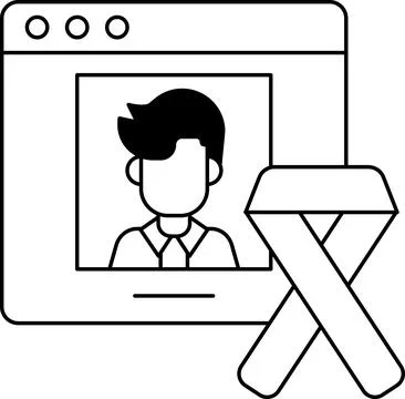 A man's face is shown on a computer screen with a ribbon next to it Stock-Illustration