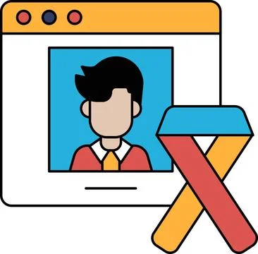 A man's face is shown on a computer screen with a ribbon next to it Stock-Illustration