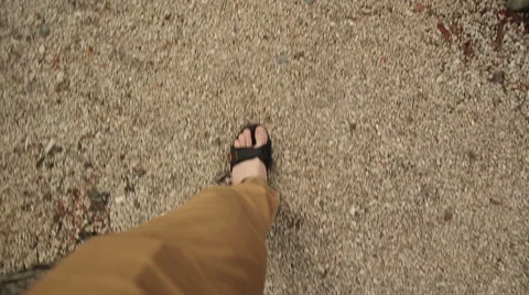 Man's Feet Walking on the Ground Stock Footage 40032082