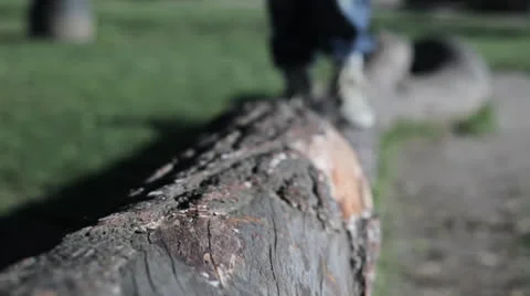 Man's feet walking on a log Stock Footage 25272688