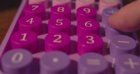 Man's finger pressing the buttons of a push-button calculator Vídeos de archivo 296340314